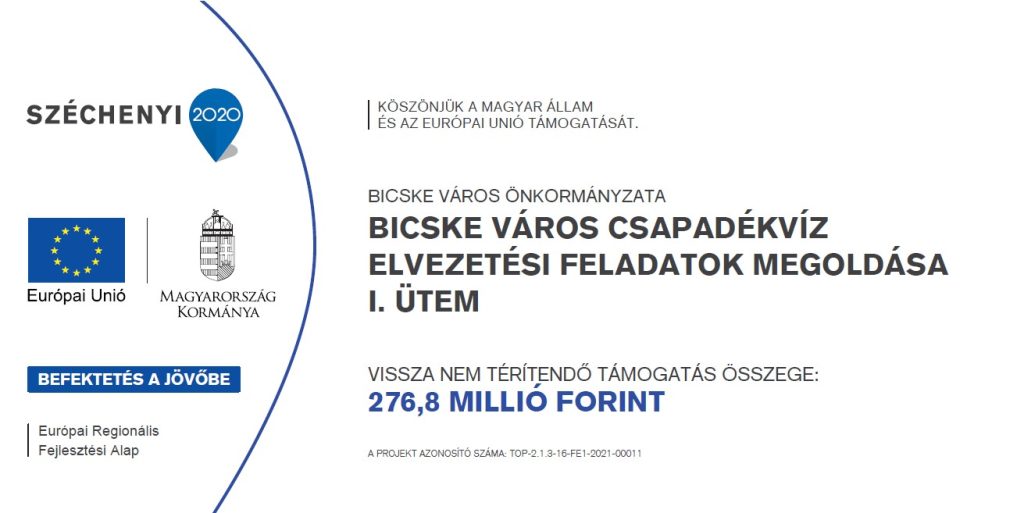Bicske csapadékvíz pályázat tájékoztató táblája