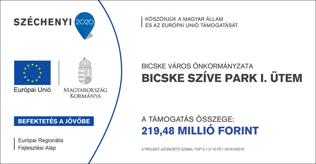A projekt tájékoztató táblája – Bicske Szíve Park I. ütem