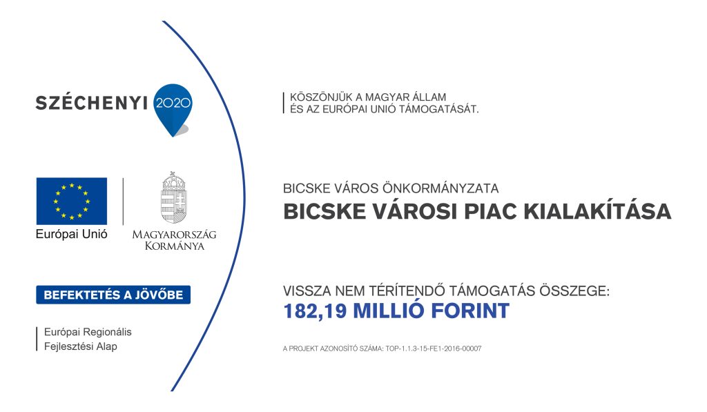 Bicske Városi Piac pályázat tájékoztató táblája